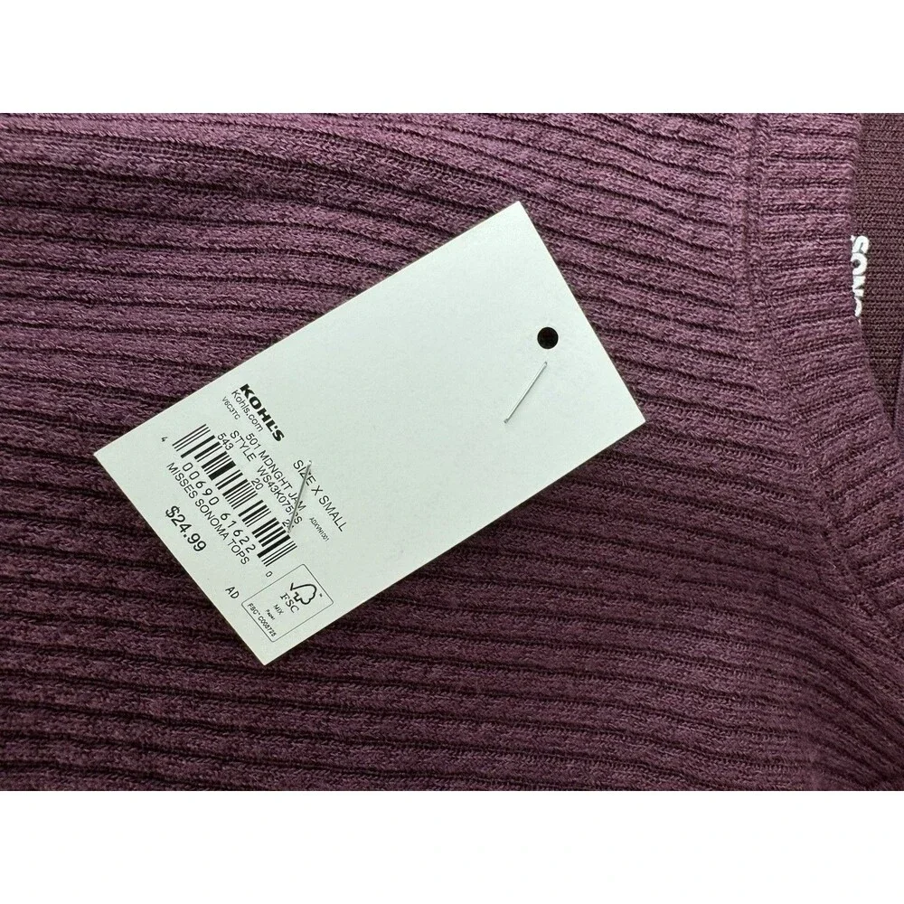 Women's Sonoma Goods For Life Sweater Size XS Plum Ribbed Shirttail Top NWT
